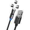 Дата кабель USB 2.0 AM to Lightning + Micro 5P + USB-C 1.0m Magnetic Ro ColorWay (CW-CBUU037-BK)