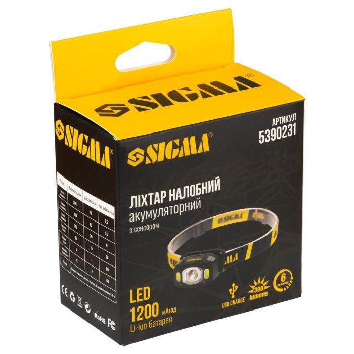 Ліхтар Sigma LED 300Лм 1200мАч із сенсором (5390231) зображення 10