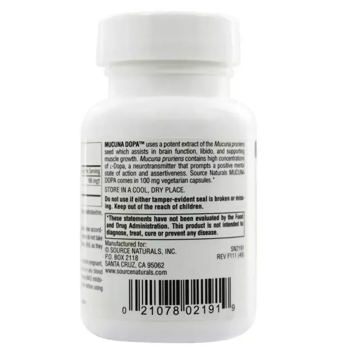 Трави Source Naturals Мукуна Пекуча, Mucuna Dopa, 60 капсул (SN2191) зображення 2
