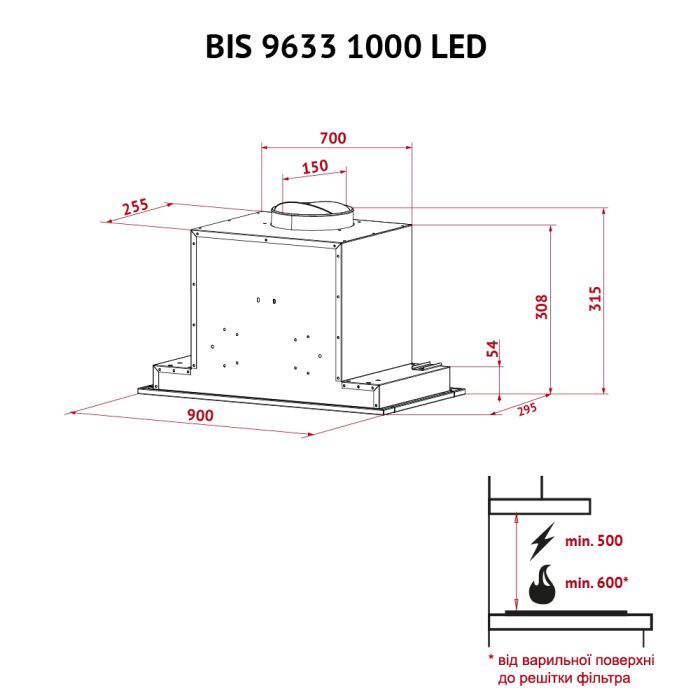 Витяжка кухонна Perfelli BIS 9633 I 1000 LED зображення 11