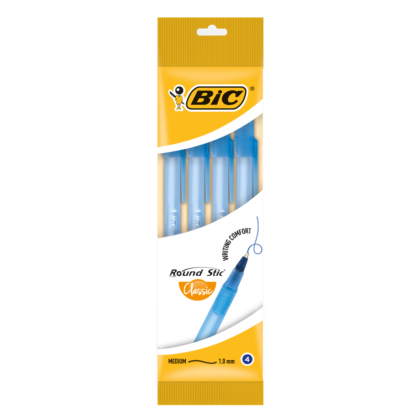 Ручка масляная Bic Round Stic, синяя, 4шт в блистере (bc944176)