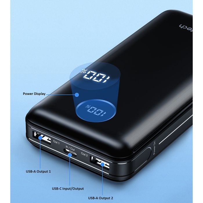 Батарея универсальная Choetech 20000mAh, PD/3.0/45W, QC/3.0/18W, USB-C, 2*USB-A (B653-CCBK / B653-BK) изображение 3