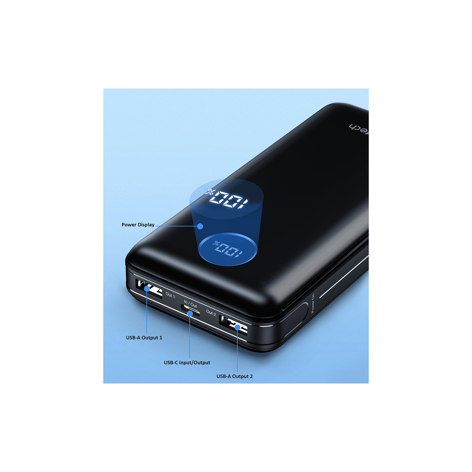 Батарея универсальная Choetech 20000mAh, PD/3.0/45W, QC/3.0/18W, USB-C, 2*USB-A (B653-CCBK / B653-BK) изображение 3