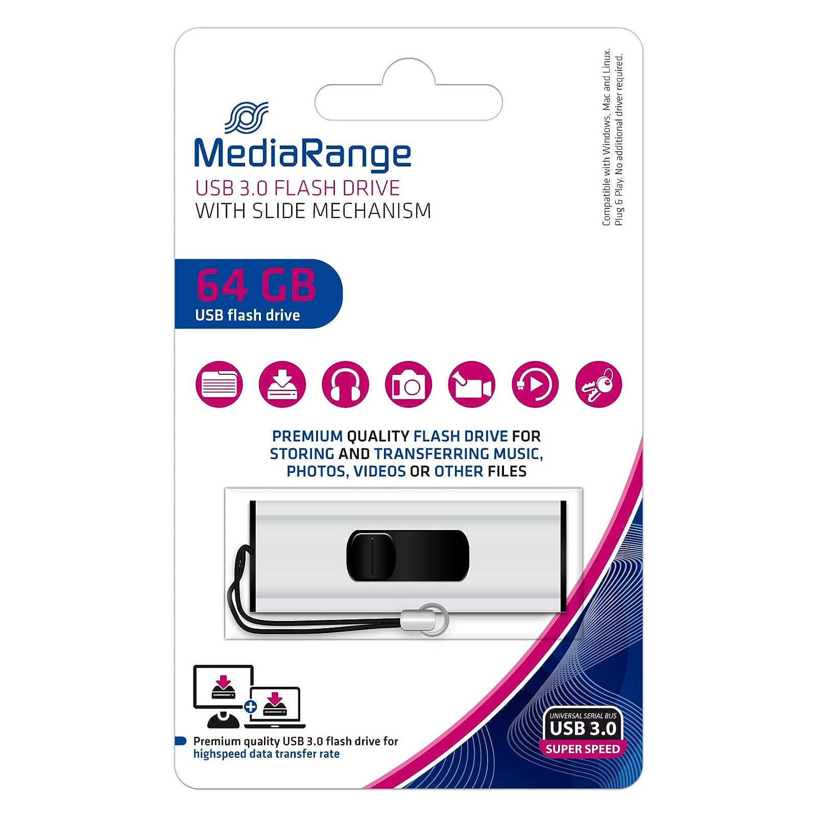 USB флеш накопичувач Mediarange 64GB Black/Silver USB 3.0 (MR917) зображення 4