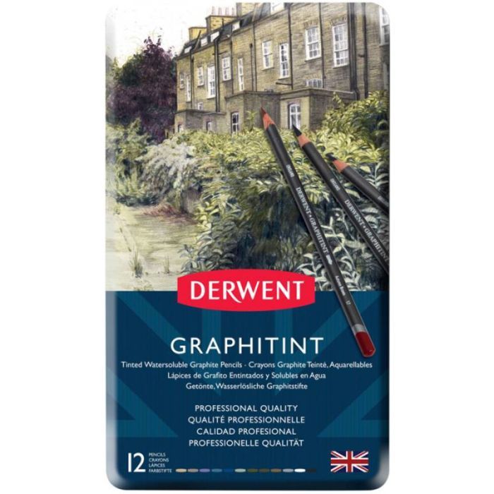 Карандаши цветные Derwent Graphitint акварельные графитные 12 шт, металл. коробке (5028252167406)