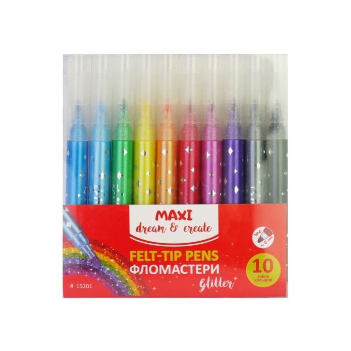Фломастери Maxi з блискітками, 10 кольорів (MX15201)