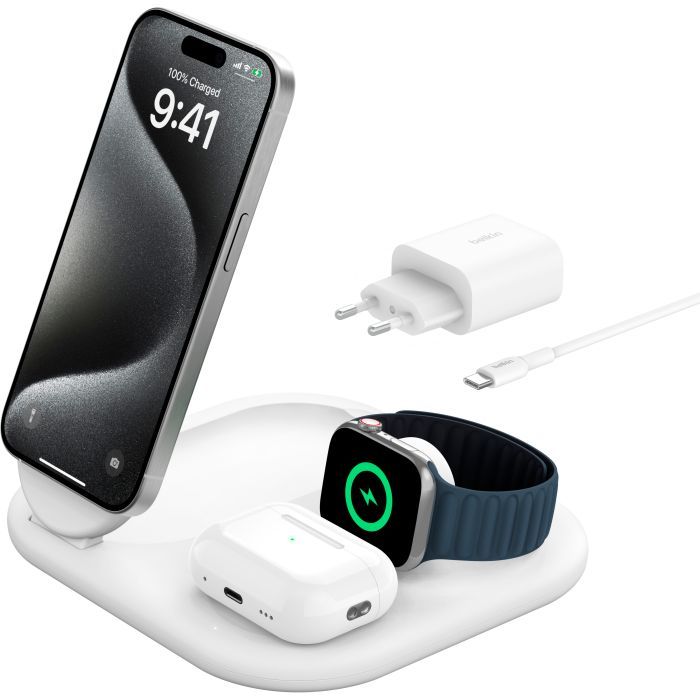 Зарядное устройство Belkin 3in1 Magnetic Foldable iPhone/Watch/AirPods Qi2 15W white (WIZ029VFWH) изображение 6