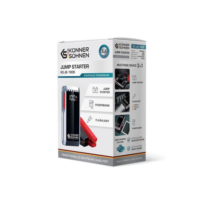Пуско зарядное устройство Konner&Sohnen KS JS-1000, 12000mAh, струм 500А/пік 1000А, 0.95кг (KSJS-1000) изображение 6