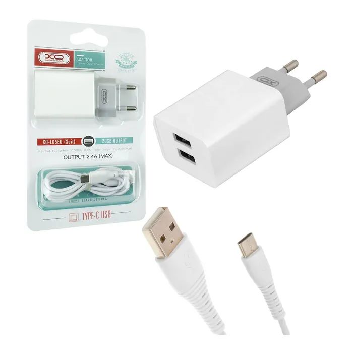 Зарядний пристрій XO L65 адаптер 2USB / 2.4А + Type-C white (XO-L65-TC) зображення 2