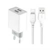 Зарядний пристрій XO L65 адаптер 2USB / 2.4А + Type-C white (XO-L65-TC)