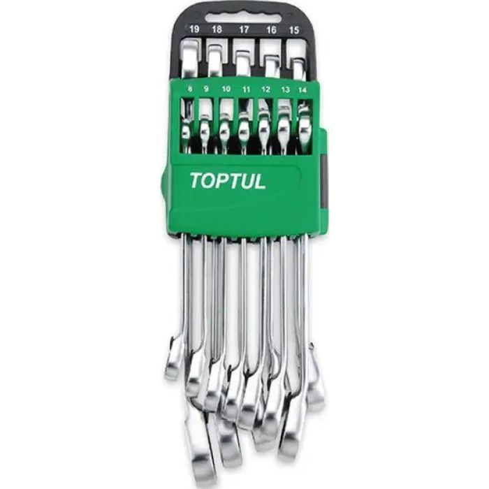 Ключ Toptul трещоточный реверсивный 8-19мм 10шт. на холдере (GSAQ1001)