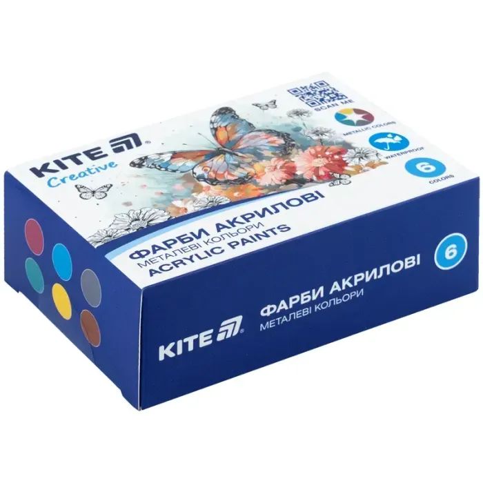 Акрилові фарби Kite Creative 6 металевих кольорів, 20 мл (K-273)