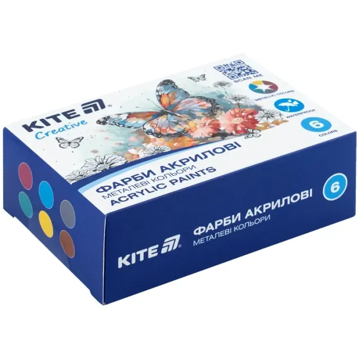 Акрилові фарби Kite Creative 6 металевих кольорів, 20 мл (K-273)