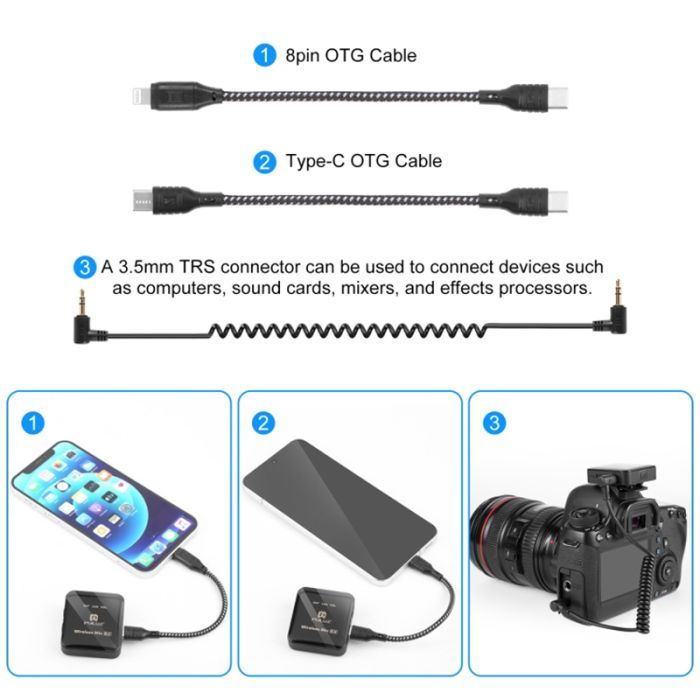Микрофон Puluz PULUZ 2 TX + 1 RX Wireless black (PU3154B) изображение 2