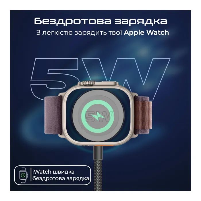 Дата кабель USB-C to 2xUSB-C 100W + Apple Watch 5W 1.4m FUSION-CCW black Promate (fusion-ccw.black) изображение 4