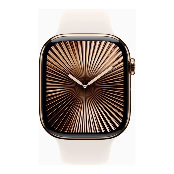 Смарт-годинник Apple Watch Series 10 GPS + Cellular 46mm Gold Titanium Case with Starlight Sport Band - S/M (MWYX3QH/A) зображення 2