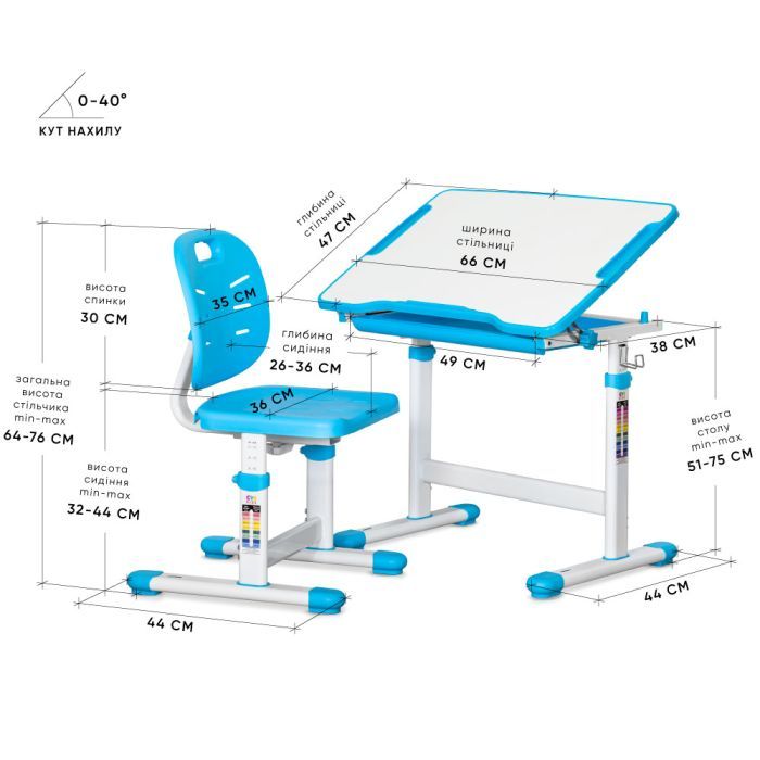 Парта со стулом Evo-kids Ergo Blue (Evo-05 Ergo BL) изображение 3