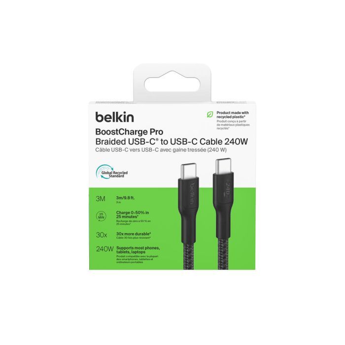 Дата кабель USB-C to USB-C 3.0m 240W black Belkin (CAB025HQ3MBK) зображення 2