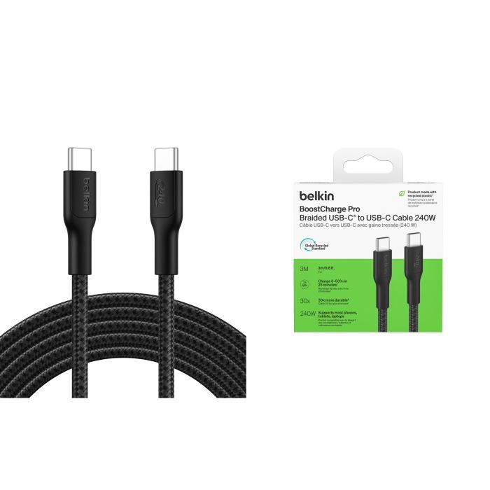 Дата кабель USB-C to USB-C 3.0m 240W black Belkin (CAB025HQ3MBK) зображення 3