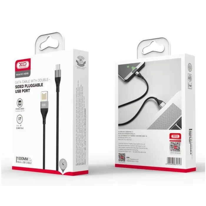 Дата кабель USB 2.0 AM to Micro 5P 1.0m 2.1A double-side black XO (NB188-M-1-BK) изображение 2