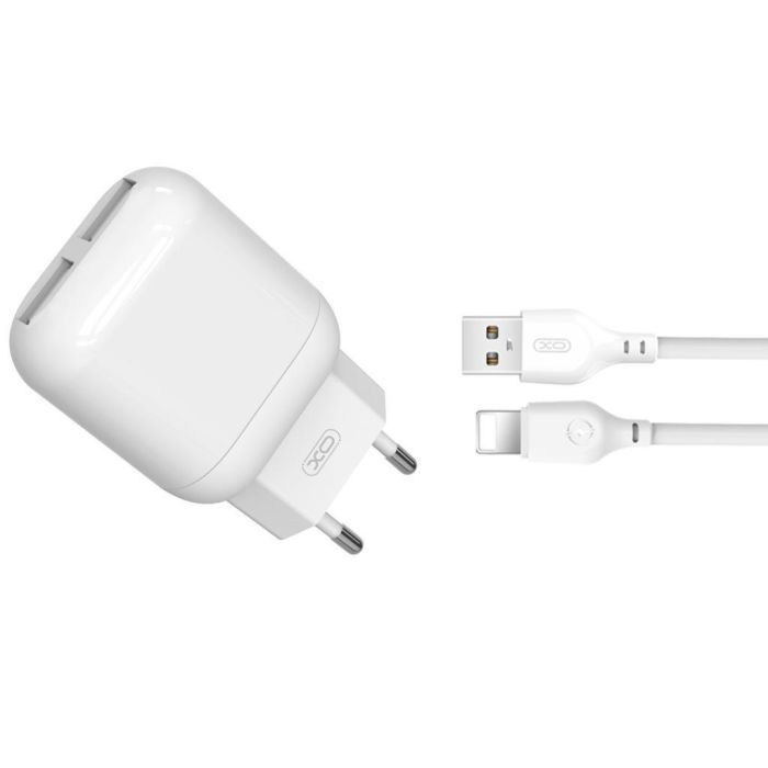 Зарядное устройство XO 2xUSB 2.4A + cable USB to Lightning white (L78-L-WH)