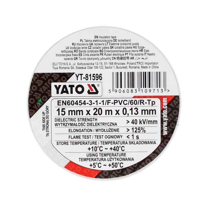Ізоляційна стрічка Yato 15 ММ X 20 М X 0,13 ММ, біла (YT-81596) зображення 3