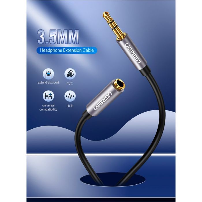 Кабель мультимедійний 3.5mm M to 3.5mm F 1.5m AV118 gray Ugreen (10593) зображення 3 Кабель мультимедійний 3.5mm M to 3.5mm F 1.5m AV118 gray Ugreen (10593) зображення 3