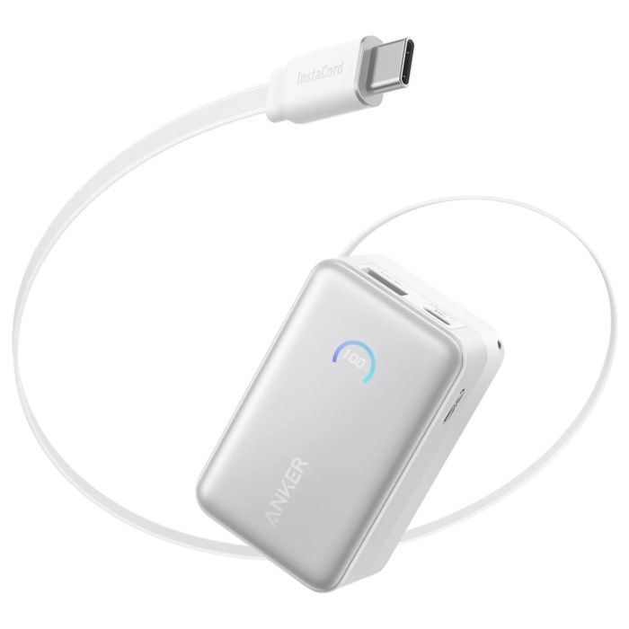 Батарея универсальная Anker Nano 10000mAh, 45W, Built-In USB-C Cable, white (A1638H21)