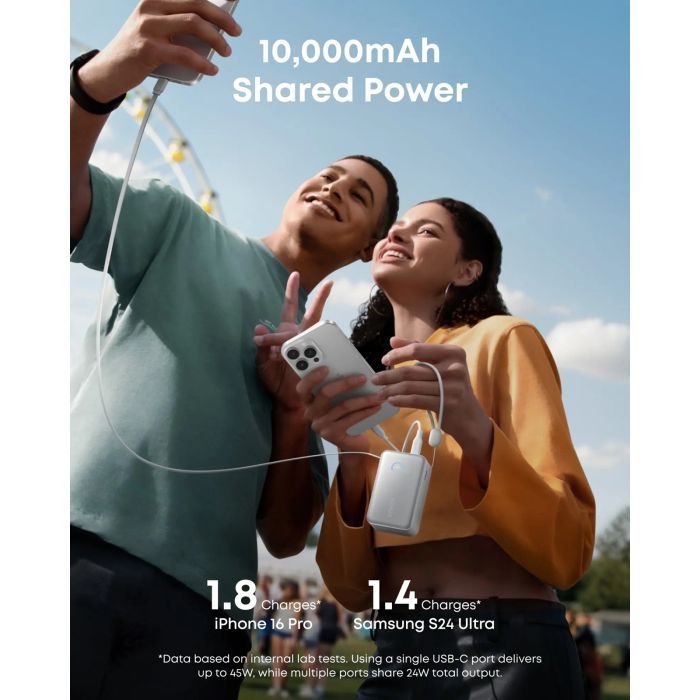 Батарея универсальная Anker Nano 10000mAh, 45W, Built-In USB-C Cable, white (A1638H21) изображение 5