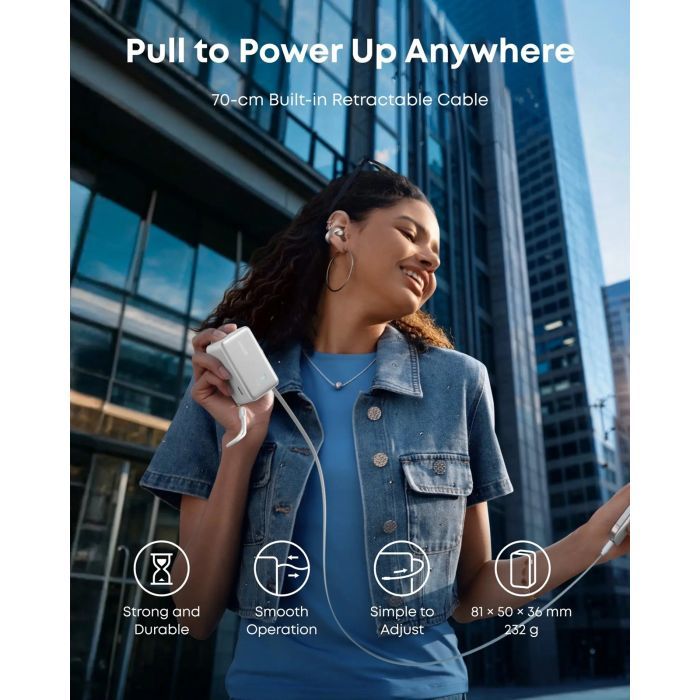 Батарея универсальная Anker Nano 10000mAh, 45W, Built-In USB-C Cable, white (A1638H21) изображение 7