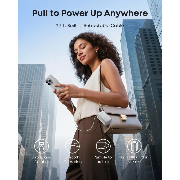 Батарея универсальная Anker Nano 10000mAh, 45W, Built-In USB-C Cable, white (A1638H21) изображение 8