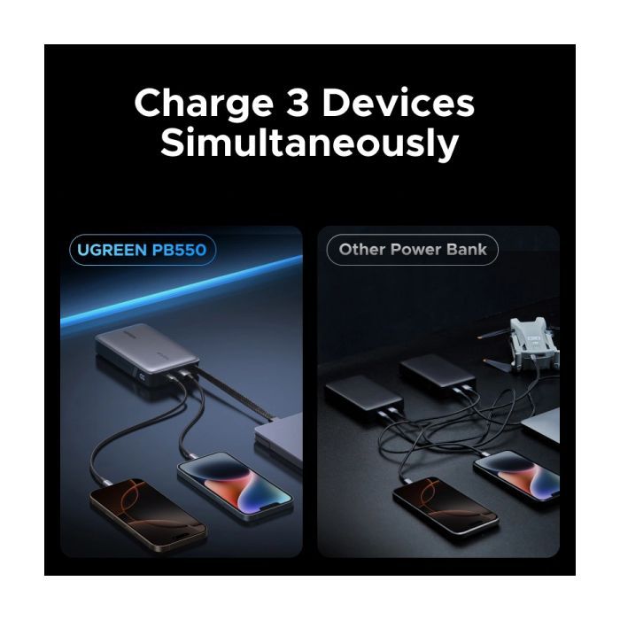 Батарея універсальна Ugreen 20000 mAh 67W Cable Space gray (U_55996B) зображення 5