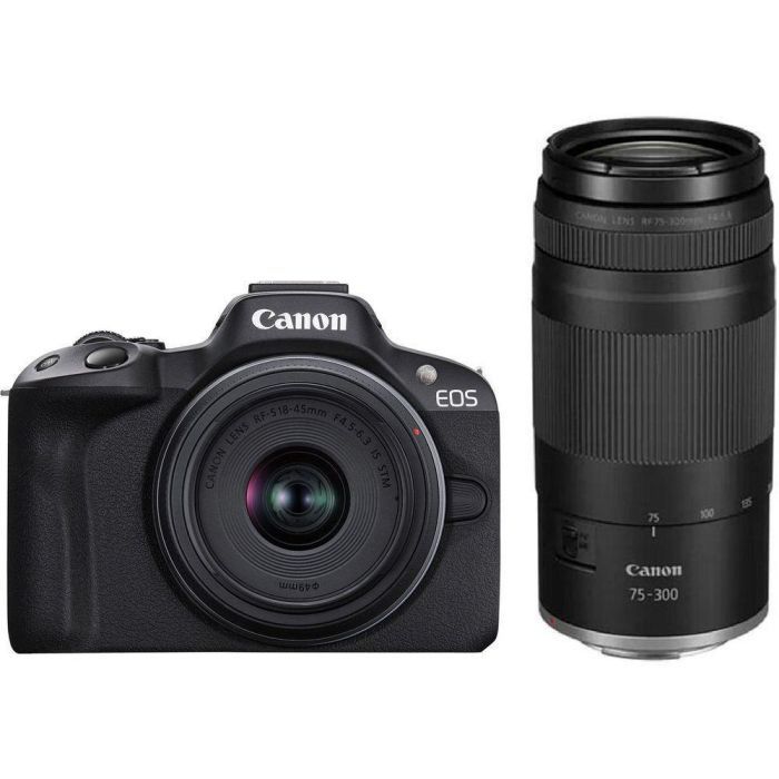 Цифровой фотоаппарат Canon EOS R50 + RF-S 18-45 IS STM + RF 75-300 Black (5811C150BA)
