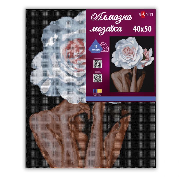 Картина по номерам Santi алмазна мозаїка Дівчина троянда 40х50 см на підрамни (956051) изображение 2