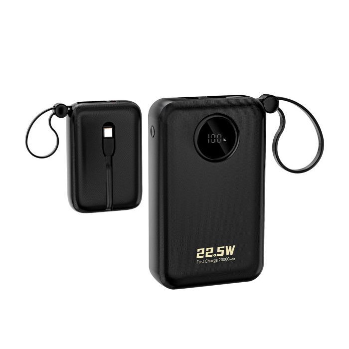 Батарея універсальна Dudao 20000mAh K14+ 22.5W, PD, QC, USB-A, USB-C(In/Out), with built-in USB-C/Lightning cables, Black (6977196680016) зображення 2