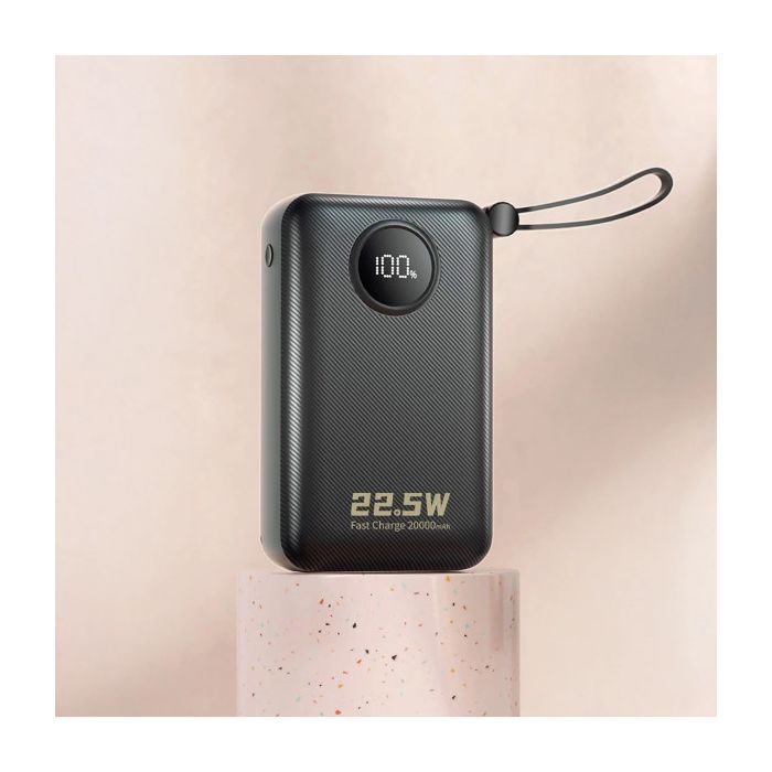 Батарея універсальна Dudao 20000mAh K14+ 22.5W, PD, QC, USB-A, USB-C(In/Out), with built-in USB-C/Lightning cables, Black (6977196680016) зображення 4