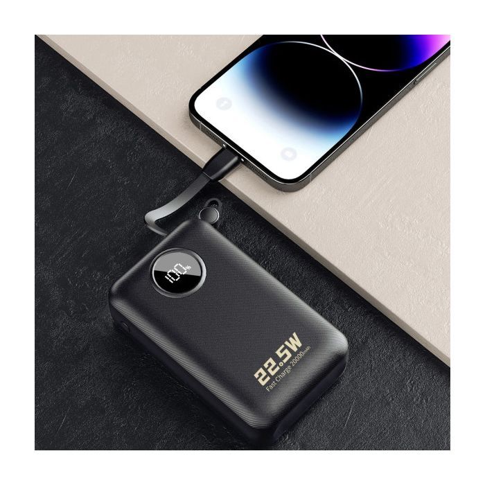 Батарея універсальна Dudao 20000mAh K14+ 22.5W, PD, QC, USB-A, USB-C(In/Out), with built-in USB-C/Lightning cables, Black (6977196680016) зображення 6