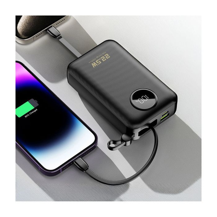 Батарея універсальна Dudao 20000mAh K14+ 22.5W, PD, QC, USB-A, USB-C(In/Out), with built-in USB-C/Lightning cables, Black (6977196680016) зображення 7