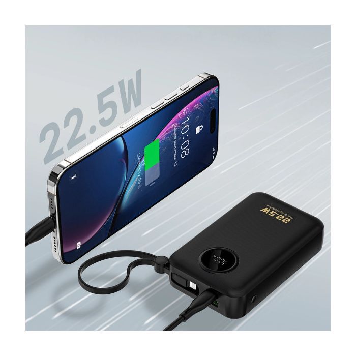 Батарея універсальна Dudao 20000mAh K14+ 22.5W, PD, QC, USB-A, USB-C(In/Out), with built-in USB-C/Lightning cables, Black (6977196680016) зображення 8