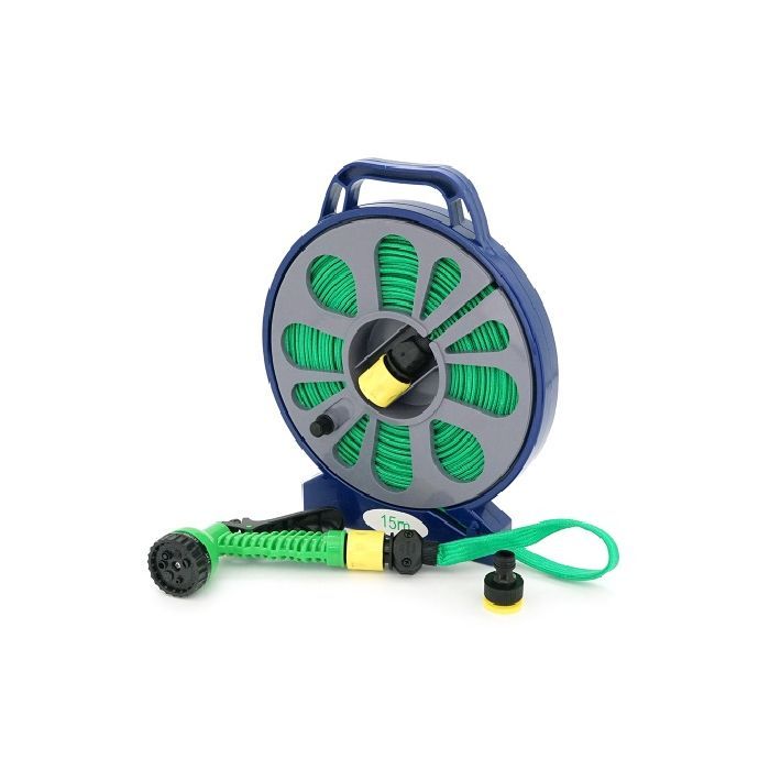Поливочный шланг Voltronic на катушке 15м + распылитель, насадка на кран, Green, Box (YT42173)