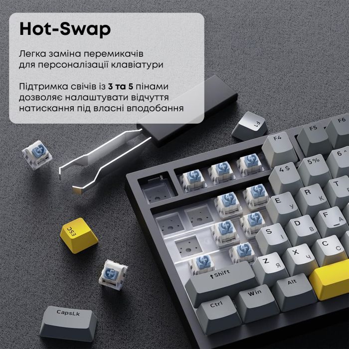 Клавіатура Ajazz AK820 Sea Salt Switch RGB USB-C UA Black (AK820-SS-BGY) зображення 11
