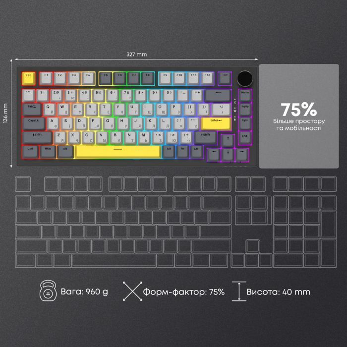 Клавіатура Ajazz AK820 Sea Salt Switch RGB USB-C UA Black (AK820-SS-BGY) зображення 17