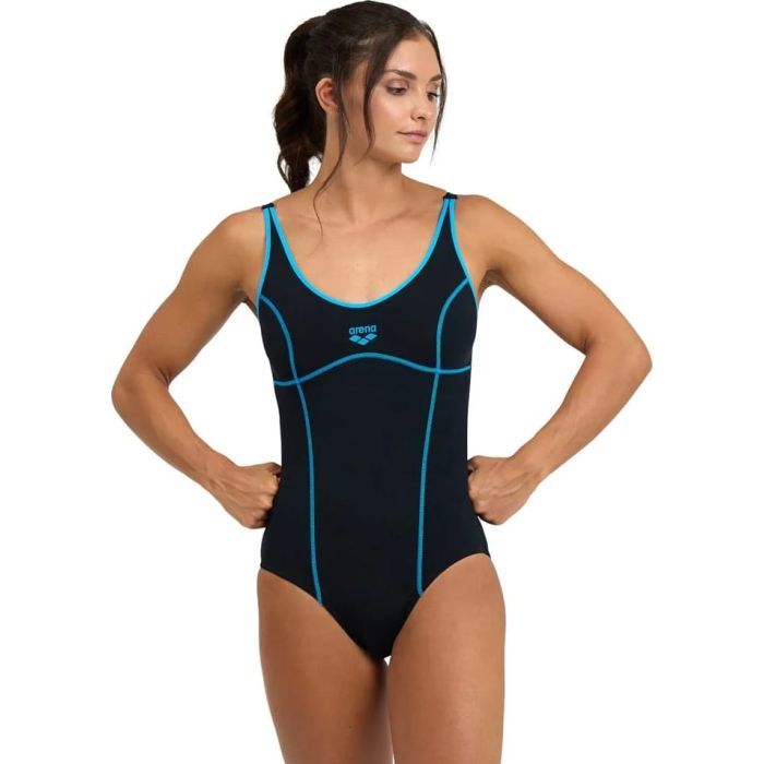 Купальник Arena Tania Clip Back Swimsuit One P 005974-580 чорний, блакитний 40 (3468336865095)