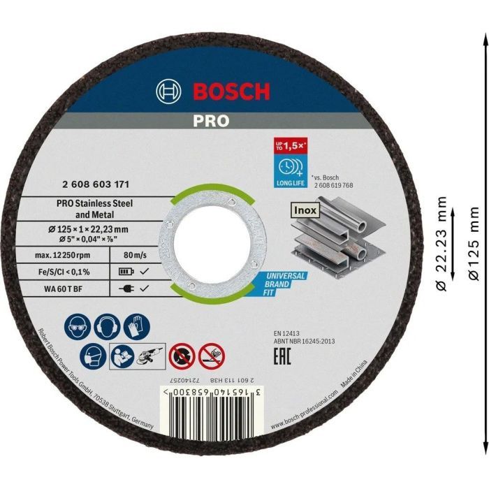 Круг отрезной Bosch Professional, для нержавеющей стали и металла, 125×1×22.23 мм, 100 шт (2.608.626.113) изображение 3