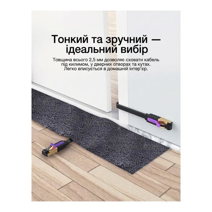 Патч-корд 10м, UTP cat 7 RJ-45 flat black Vention (ICABL) изображение 4