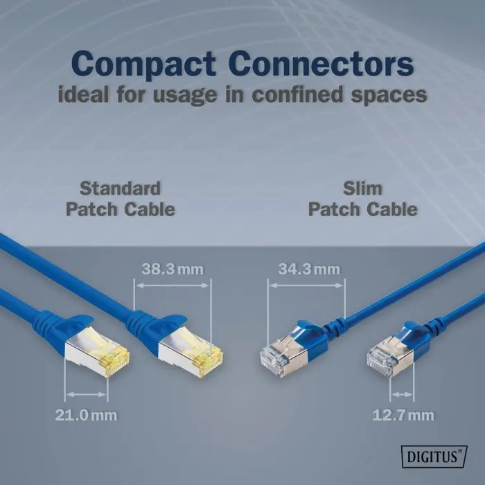 Патч-корд 1м, FTP, cat.6A, Sliim, AWG 32/7, Cu, LSZH, blue Digitus (DK-1632-A-010S-B) изображение 2