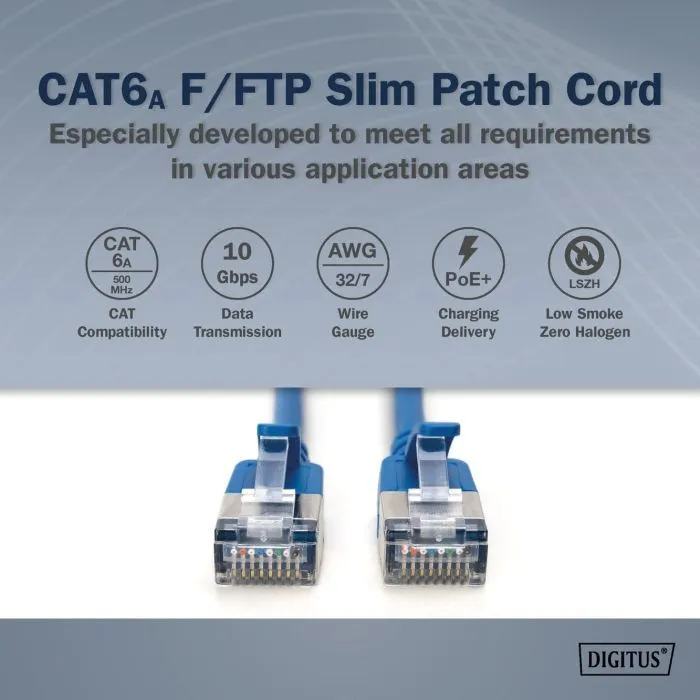 Патч-корд 1м, FTP, cat.6A, Sliim, AWG 32/7, Cu, LSZH, blue Digitus (DK-1632-A-010S-B) изображение 6