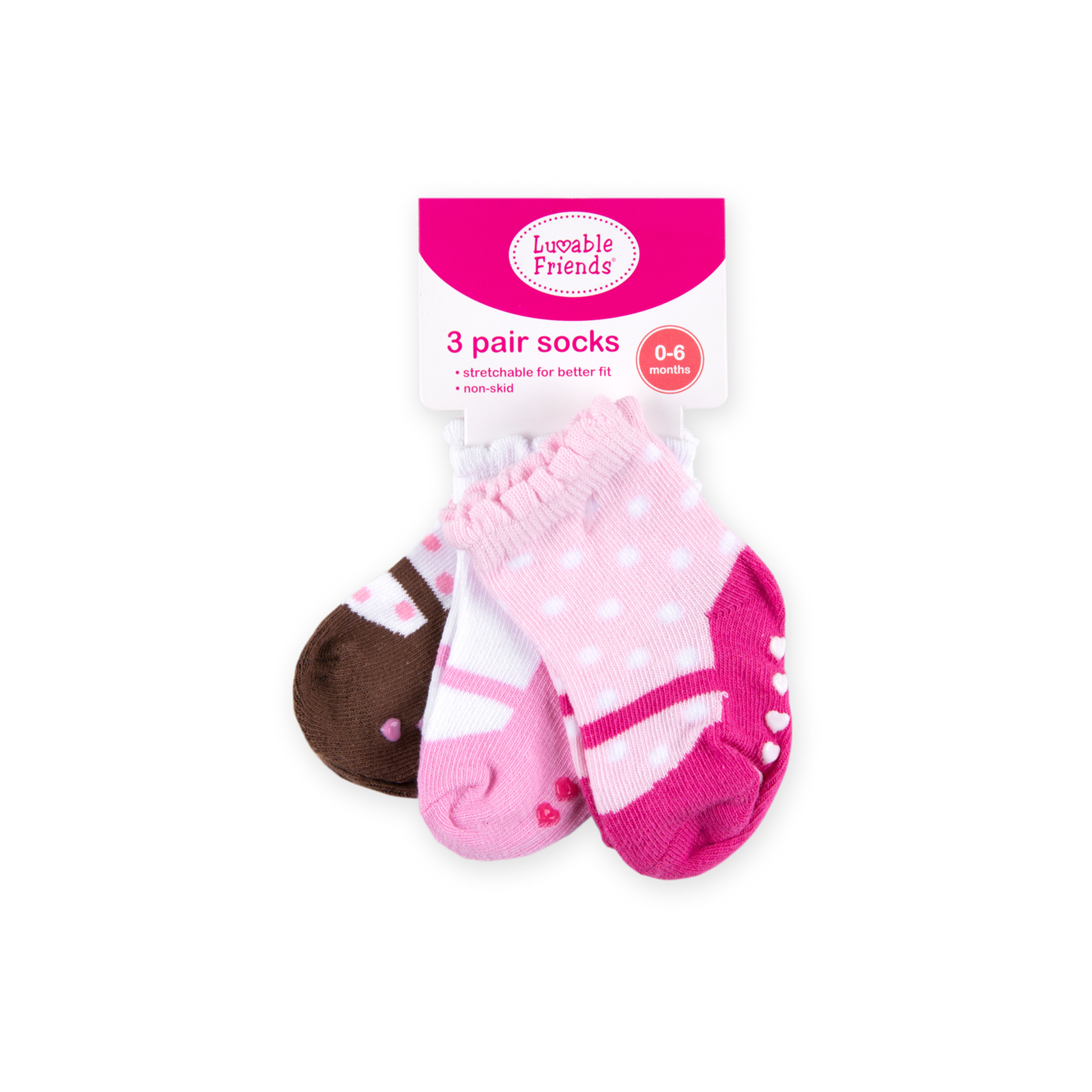 Шкарпетки дитячі Luvable Friends 3 пари неслизькі, для дівчаток (23117.0-6 F)
