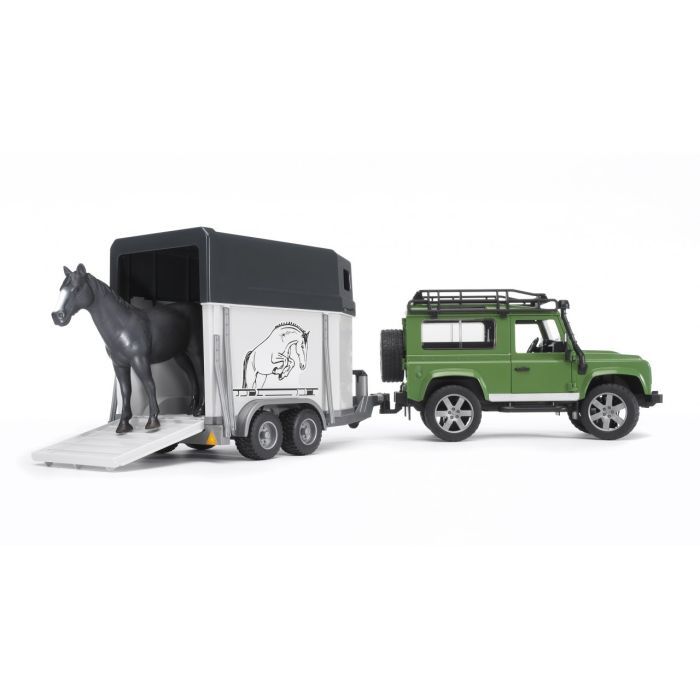 Спецтехника Bruder джип Land Rover Defender с прицепом и лошадкой М1:16 (02592)