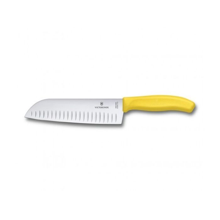 Кухонный нож Victorinox SwissClassic сантоку 17 см, ребристое лезвие, желтый (6.8526.17L8B)